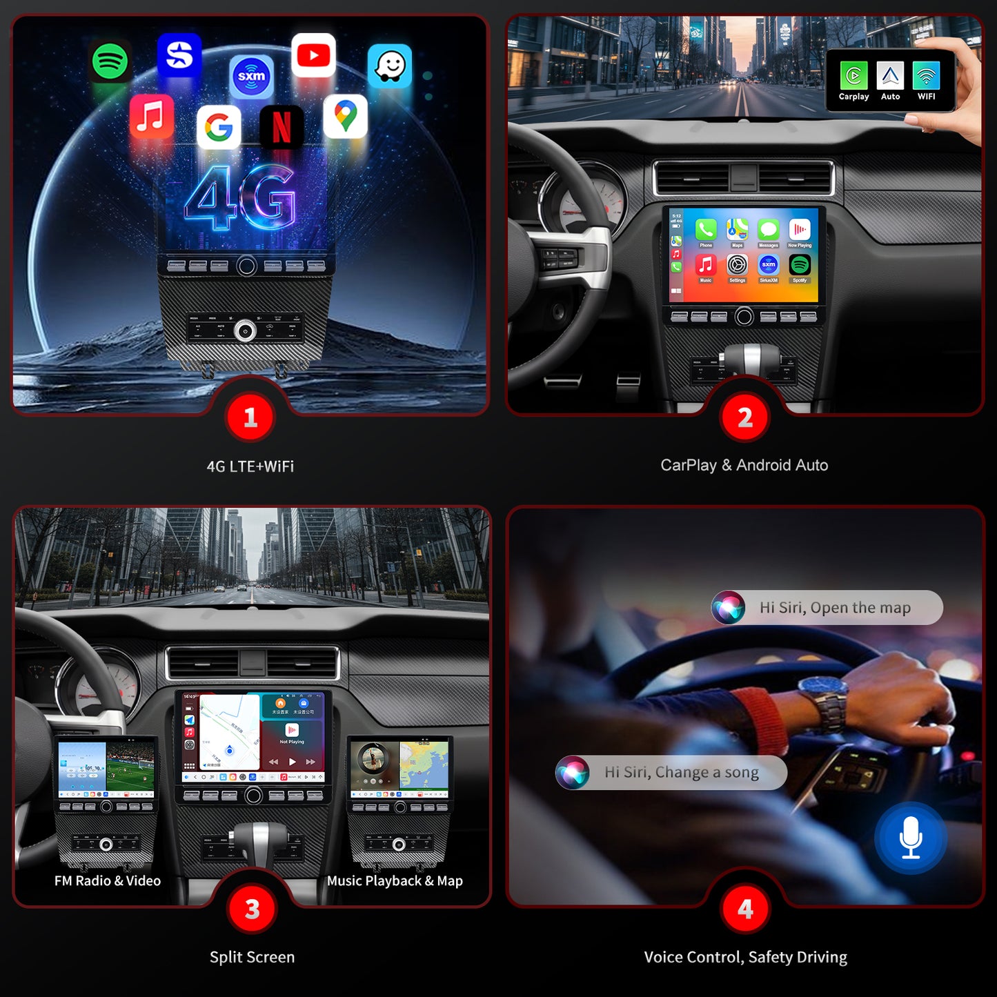 Ford Mustang Stereo replacement 2010-2014 CarPlay Radio Screen-Topdisplay 2010 2011 2012 2013 2014 Mustang Upgrade Headunit Apple Carplay Android Auto Accessories Pantalla Estéreo