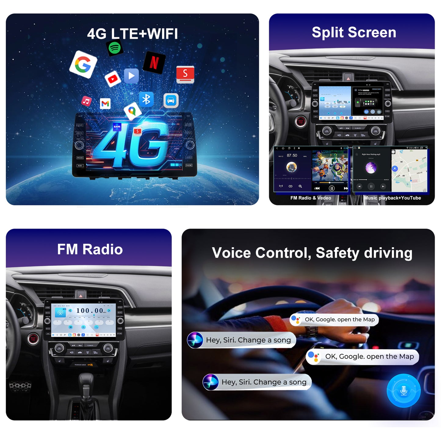 Honda Civic Radio upgrade 2016-2021 CarPlay Stereo Screen - Topdisplay 2016 2017 2018 2019 2020 2021 Replacement Headunit Apple Android Auto Accessories Pantalla Estéreo