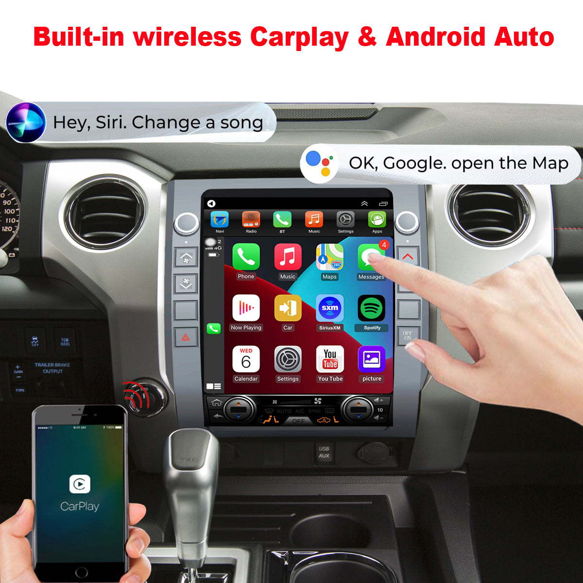 For Toyota Tundra 2014-2020 Radio upgrade,12.1-inch QLED  8-Core CPU,touch screen Stereo,Wireless CarPlay & Android Auto,keep OEM Controls