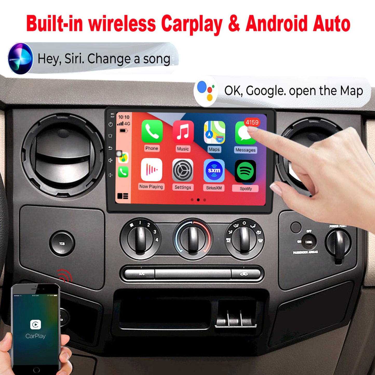 For Ford F150 2004-2008 Radio upgrade,10.1-inch QLED 8-Core CPU,touch screen Stereo,Wireless CarPlay & Android Auto,Free camera