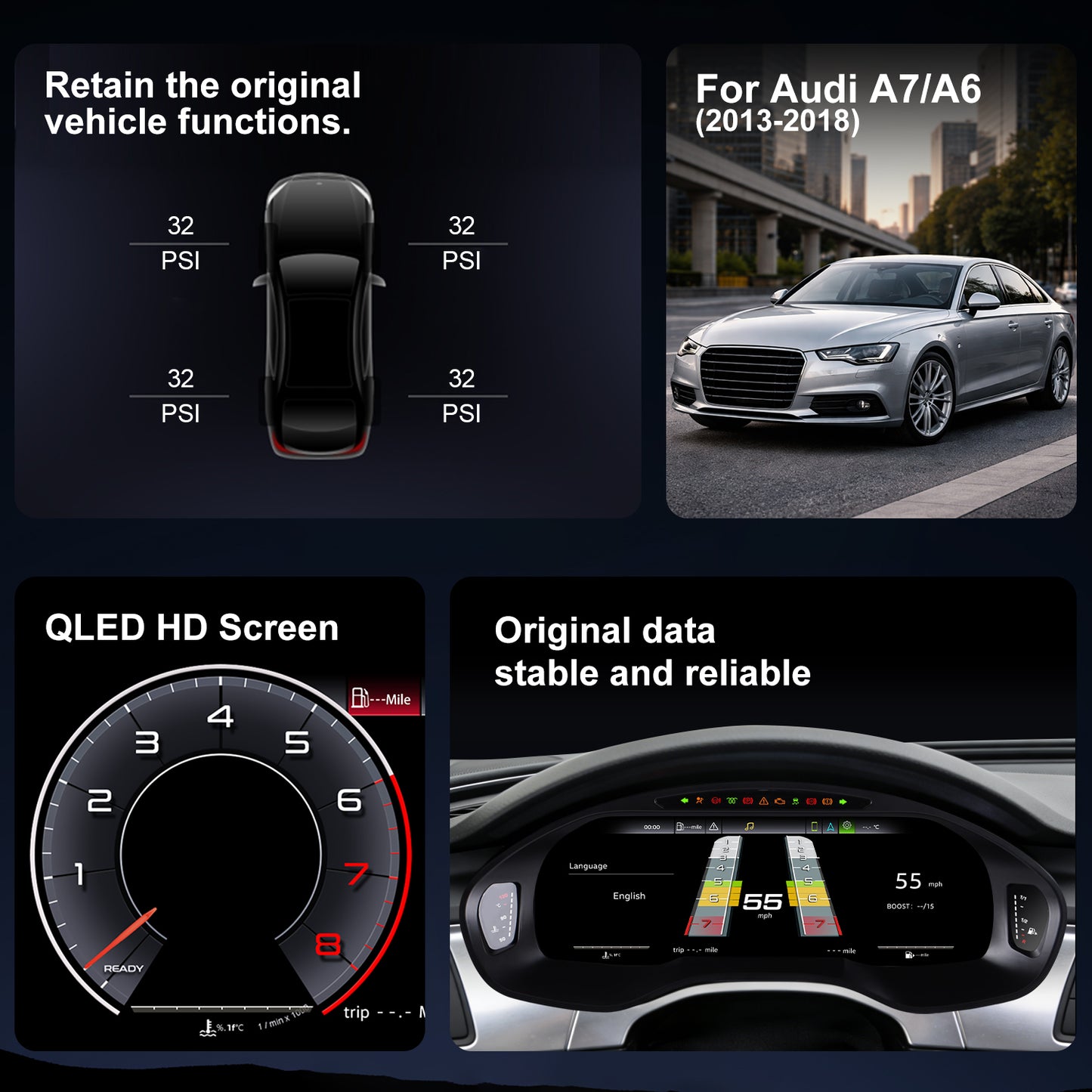 Audi A6 Digital Instrument Cluster 2013-2018 | 12.3" QLED - Topdisplay 2013 / 2014 / 2015 / 2016 / 2017 / 2018