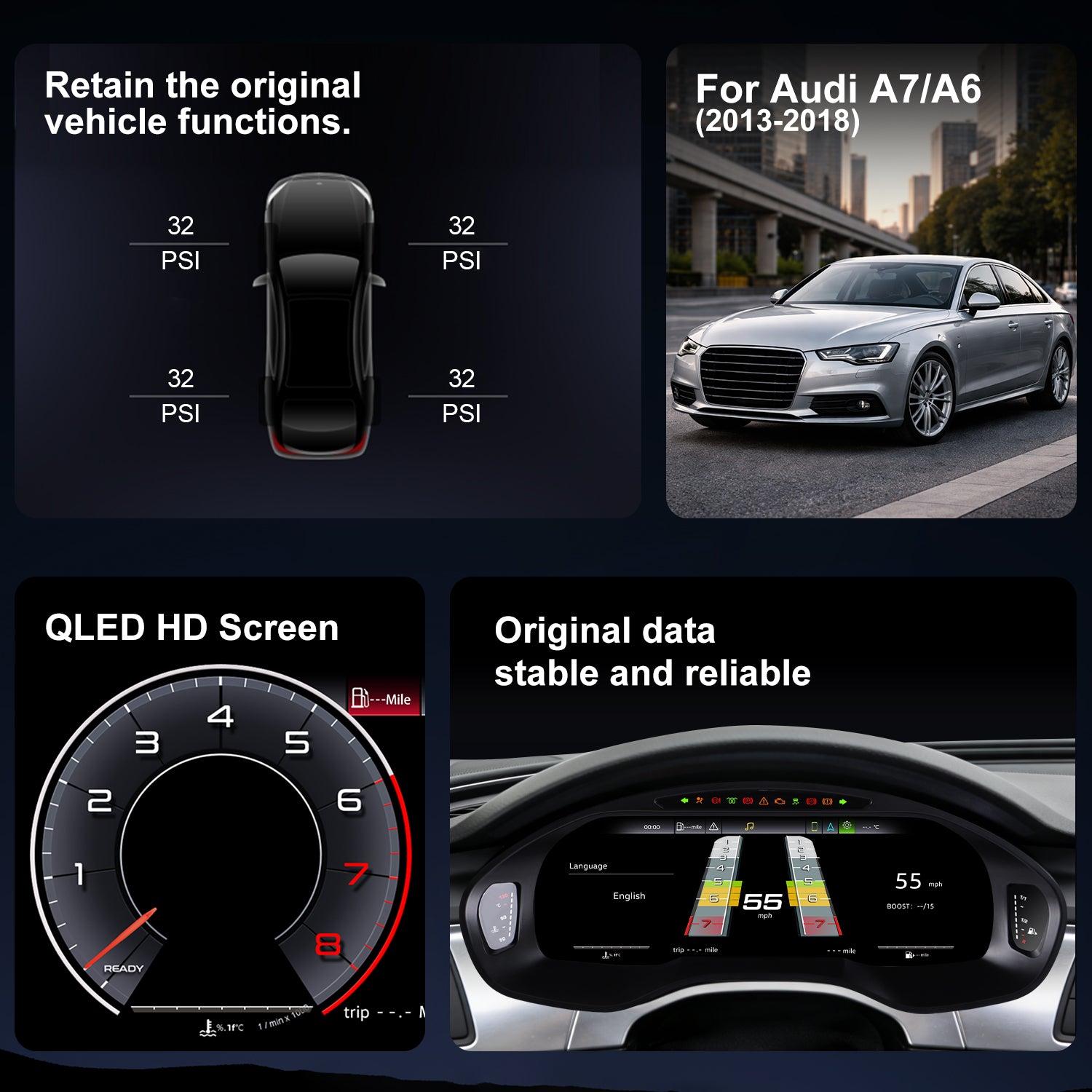 Audi A6 Digital Instrument Cluster 2013-2018 | 12.3" QLED - Topdisplay 2013 / 2014 / 2015 / 2016 / 2017 / 2018