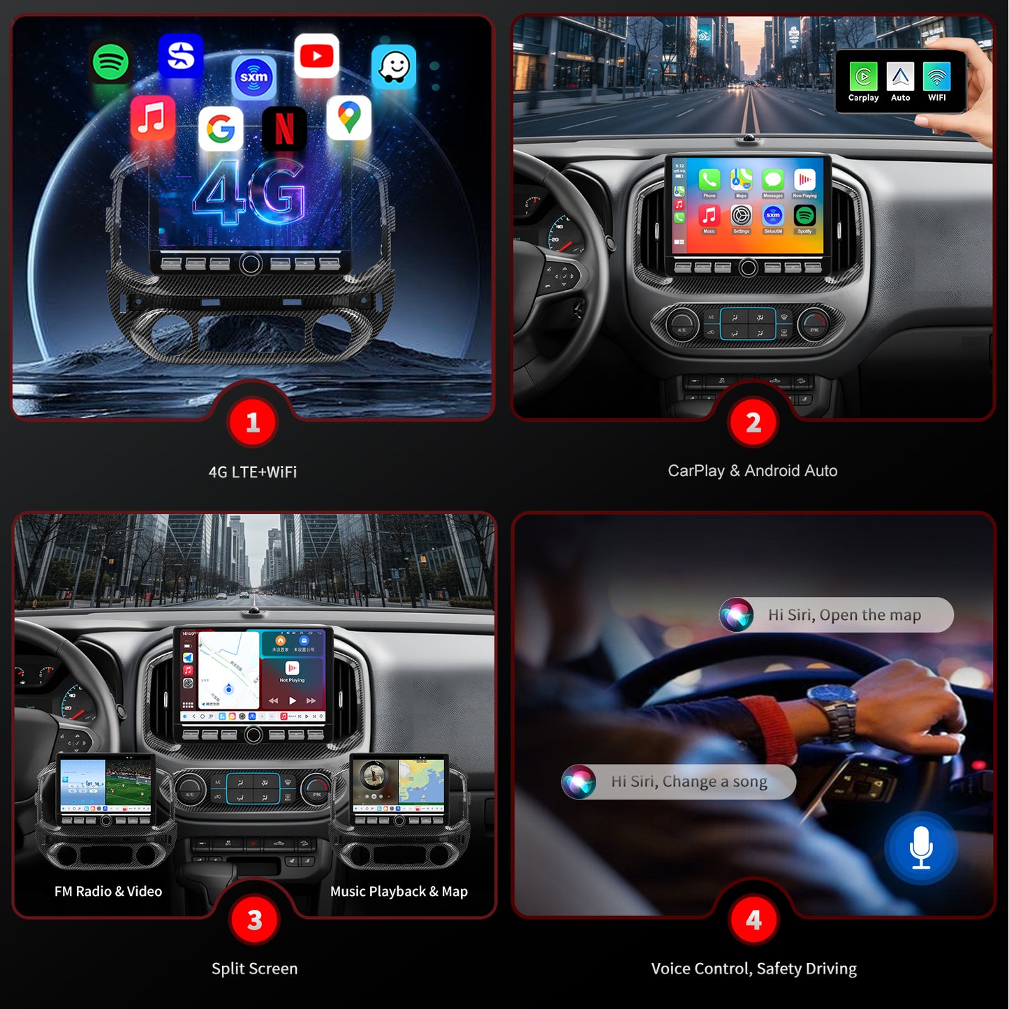 For Chevrolet Chevy Colorado 2015-2019 Radio upgrade,10.1-inch QLED 8-Core CPU,carbon fiber Style,touch screen Stereo,Wireless CarPlay & Android Auto,keep OEM Controls