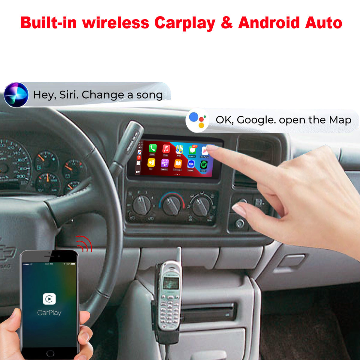 For GMC Safari 1996-2005 Radio upgrade,6.8-inch QLED 8-Core CPU,touch screen Stereo,Wireless CarPlay & Android Auto,Free camera