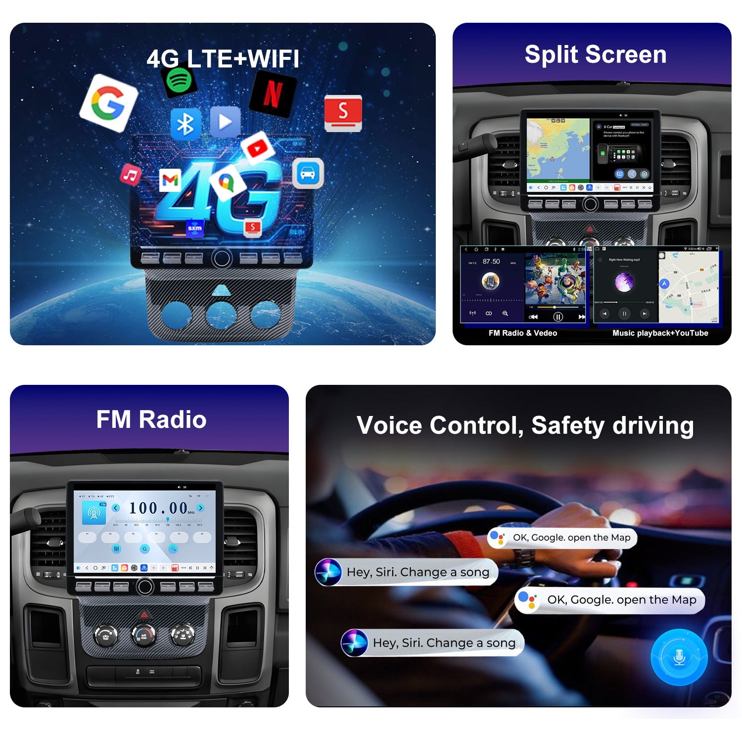 Dodge RAM Radio upgrade 2013-2018 CarPlay Stereo Screen - Topdisplay 2013 2014 2015 2016 2017 2018 Replacement Headunit Apple Android Auto Accessories Pantalla Estéreo