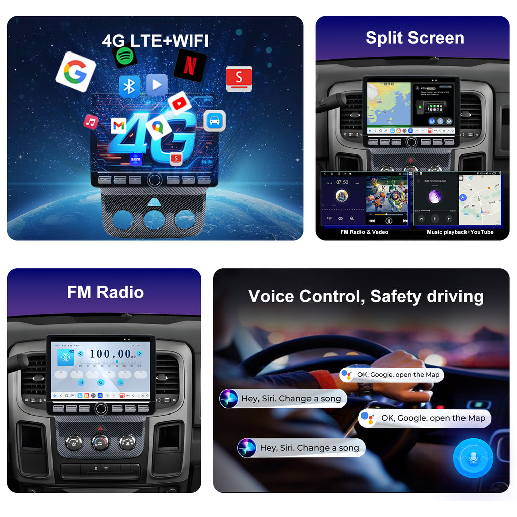 For Dodge RAM Classic 2019-2024 Radio upgrade,10.1-inch QLED 8-Core CPU,touch screen Stereo,Wireless CarPlay & Android Auto,Free camera