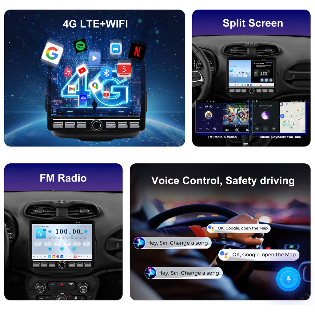 For Jeep Renegade 2015-2023 Radio upgrade,10.1-inch QLED 8-Core CPU,touch screen Stereo,Wireless CarPlay & Android Auto,keep OEM Controls