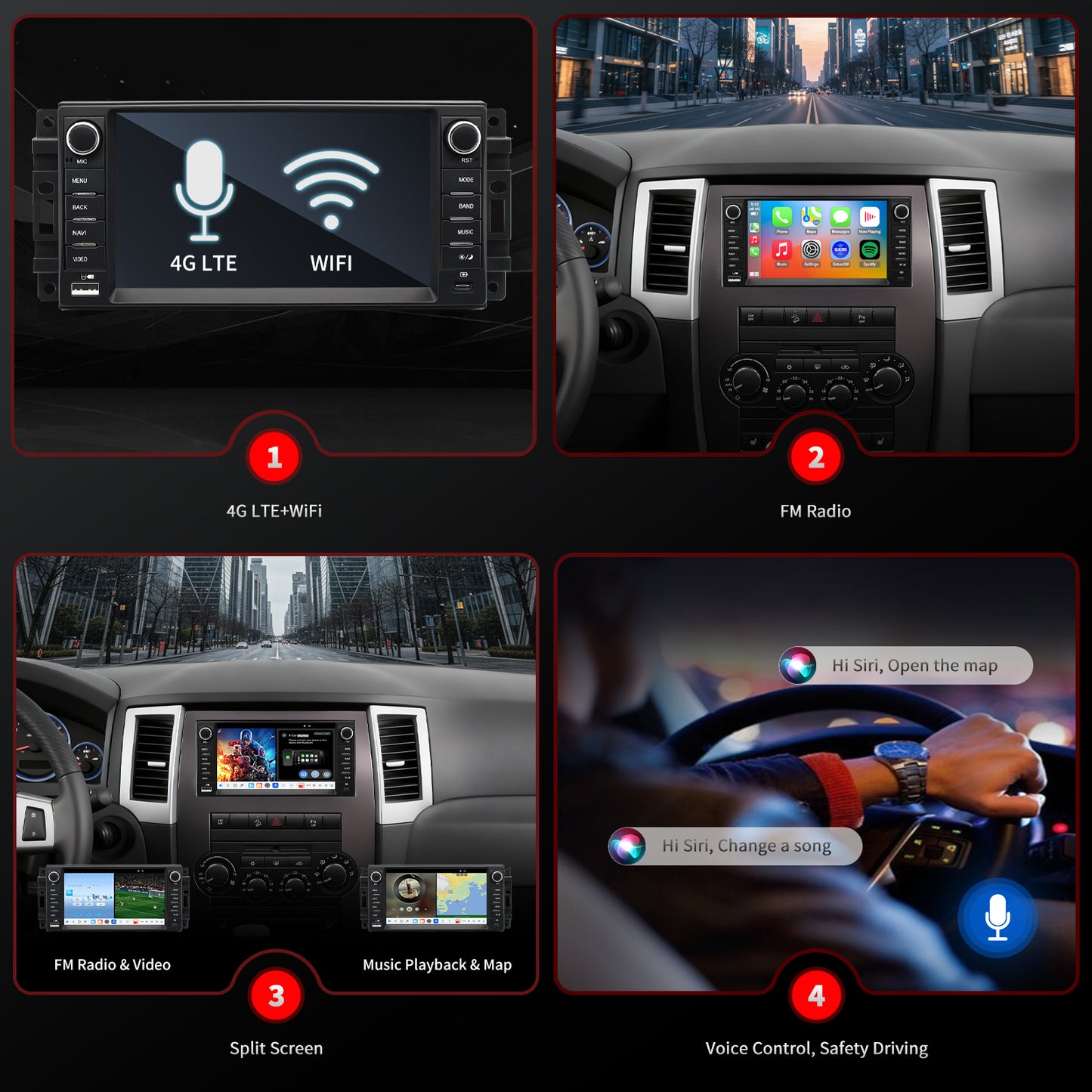 For Jeep Grand Cherokee 2008-2010 Radio upgrade,7-inch QLED  8-Core CPU,touch screen Stereo,Wireless CarPlay & Android Auto,keep OEM Controls