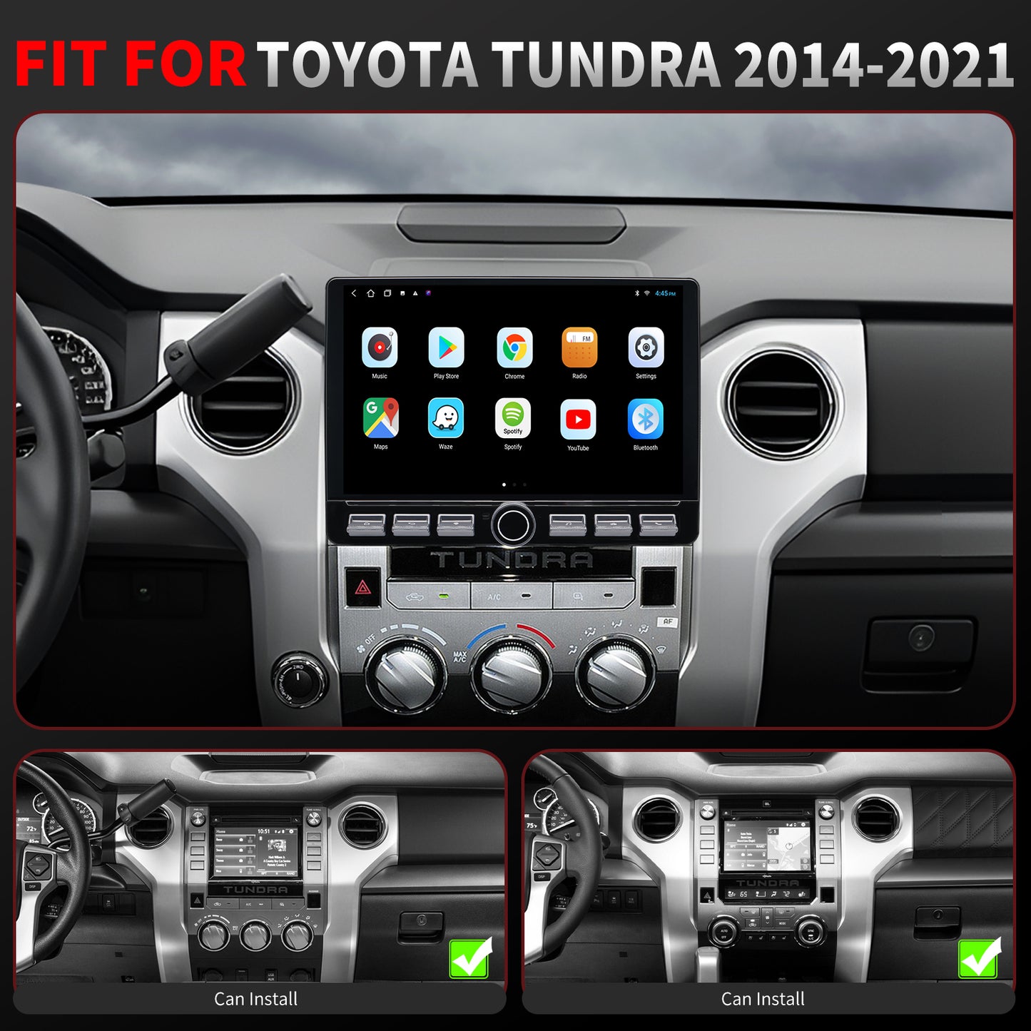 Toyota Tundra radio 2014-2021 Upgrade CarPlay Screen- Topdisplay 2014 2015 2016 2017 2018 2019 2020 2021 Toyota Tundra Upgrade Stereo Headunit Apple Carplay Android Auto Pantalla Estéreo