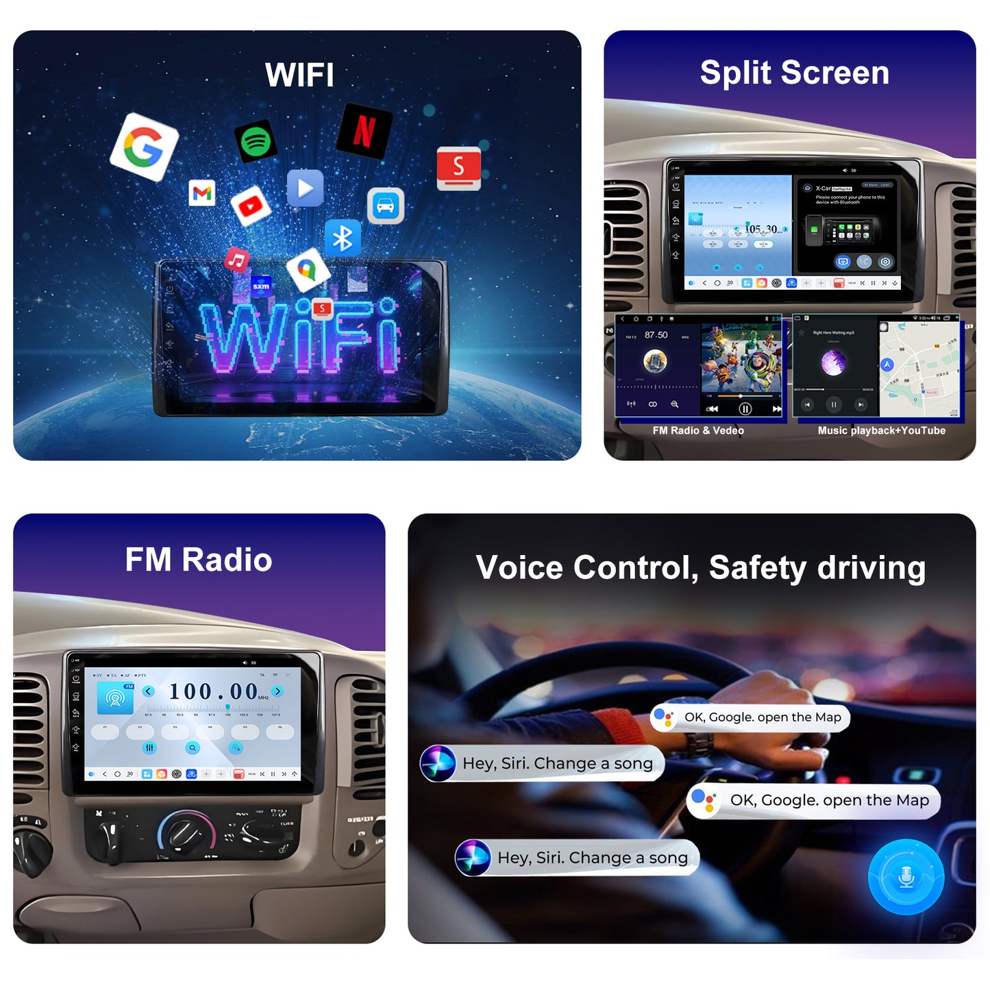 Ford F150 Stereo replacement 1999-2003 CarPlay Radio Screen-Topdisplay 1999 2000 2001 2002 2003 F150 Upgrade Headunit Apple Carplay Android Auto Accessories Pantalla Estéreo