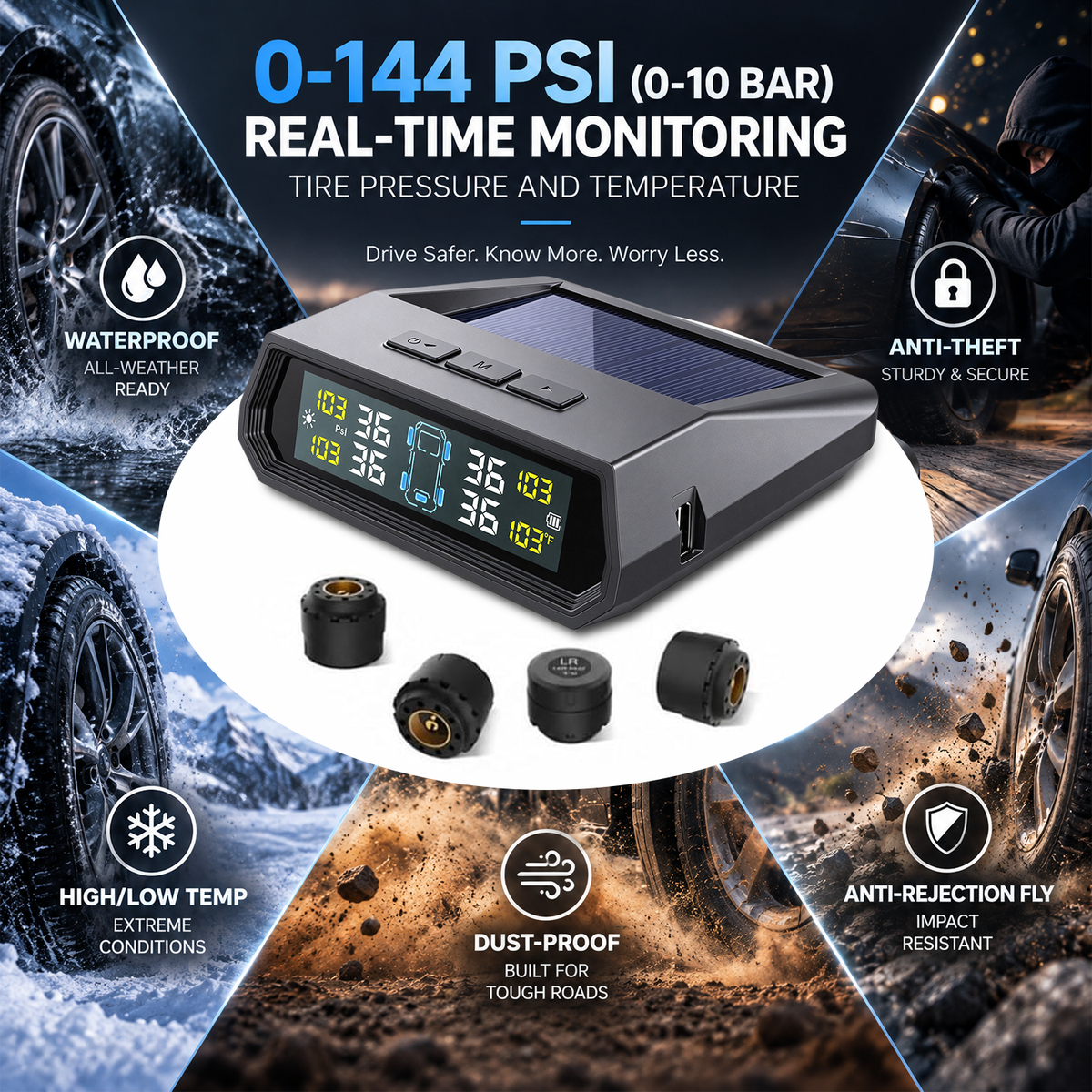 Topdisplay TM2 Tire Pressure Monitoring System, TPMS Set of 4 Sensors