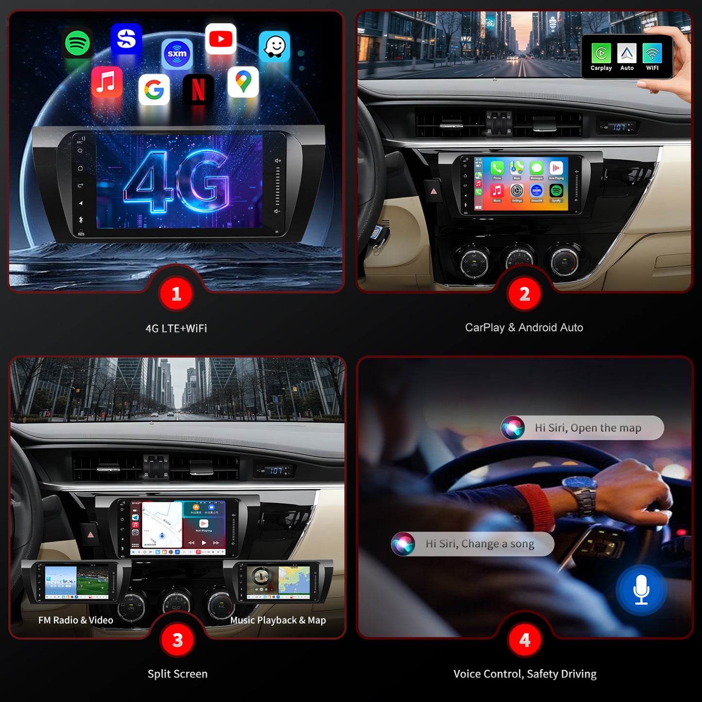 For Toyota Corolla 2014 2015 2016 Radio Upgrade, 9-inch QLED 8-Core CPU, Touch Screen Stereo,Wireless CarPlay & Android Auto,Free backup camera, keep OEM Controls