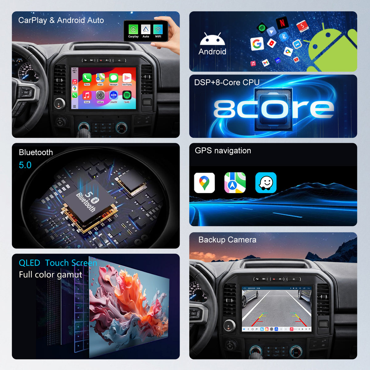 For Ford F150 2015-2020 Radio upgrade, 13-inch QLED 8-Core CPU, touch screen Stereo, Wireless CarPlay & Android Auto, keep OEM Controls
