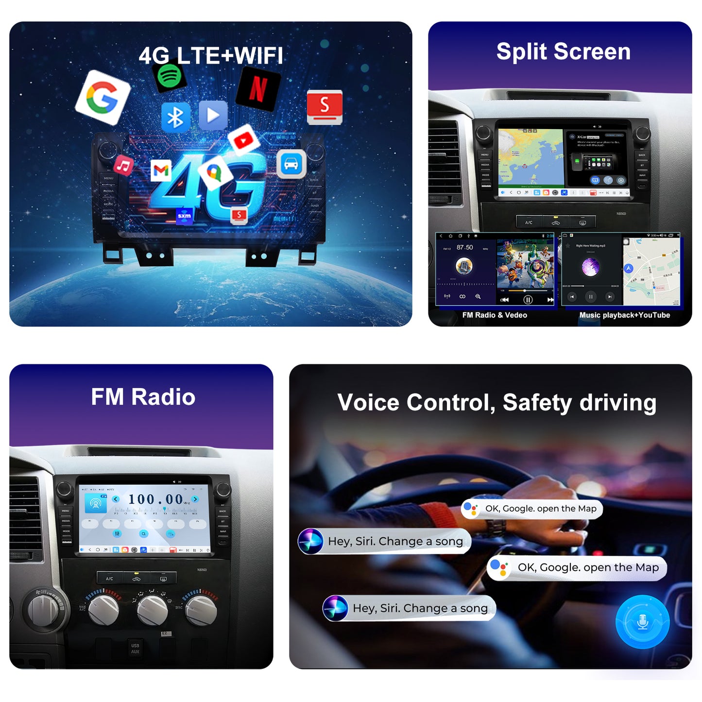 For Toyota Sequoia 2008-2018 Radio upgrade,9-inch QLED 8-Core CPU,touch screen Stereo,Wireless CarPlay & Android Auto,Free camera