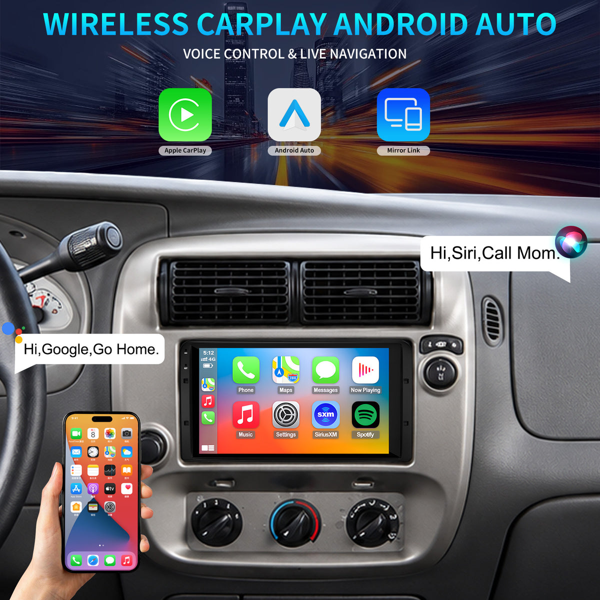 For Ford Explorer 2002-2005 Radio upgrade, 6.8-inch QLED 8-Core CPU, touch screen Stereo,Wireless CarPlay & Android Auto, Free Backup camera