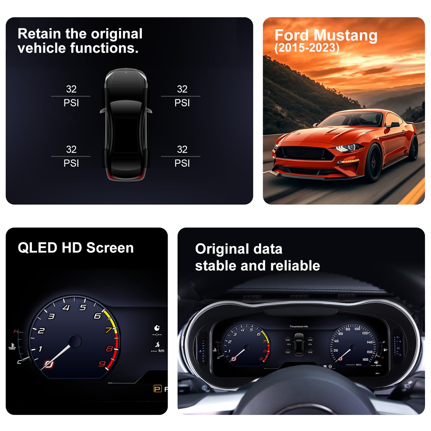 For Ford Mustang 2015-2023 Digital Instrument Cluster,12.3-inch QLED Screen Multiple UI,Wireless carplay,Direct OEM Replacement