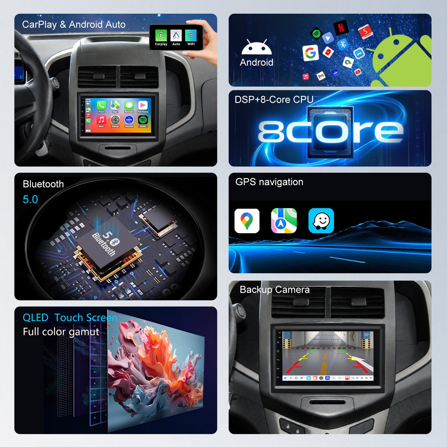 For Chevrolet Chevy Aveo 2012-2015 Radio upgrade, 7-inch QLED  8-Core CPU, touch screen Stereo,Wireless CarPlay & Android Auto,keep OEM Controls