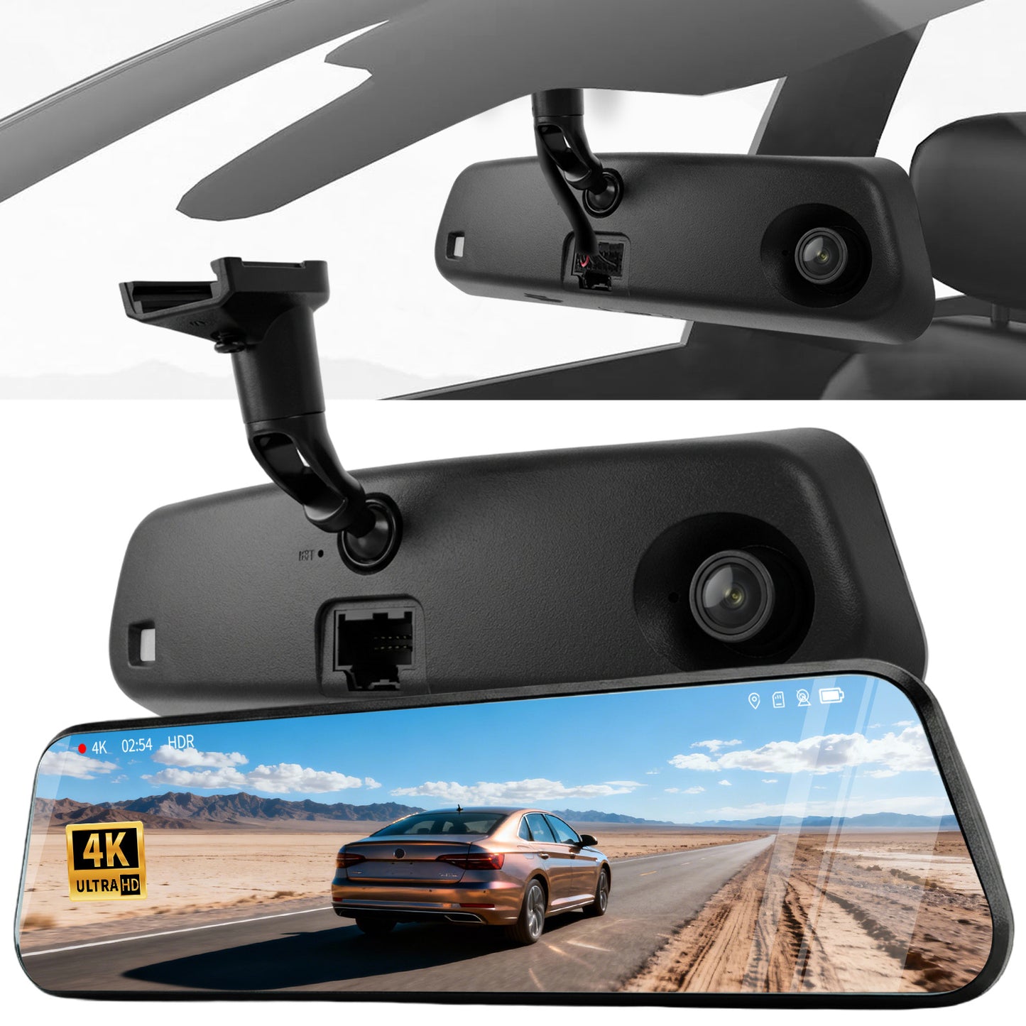 4K Mirror Dash Cam for Ford Edge 2011–2019, Front 4K + Rear 1080P Camera, Integrated Replacement OEM Look, Plug & Play, Includes Free 64GB Card