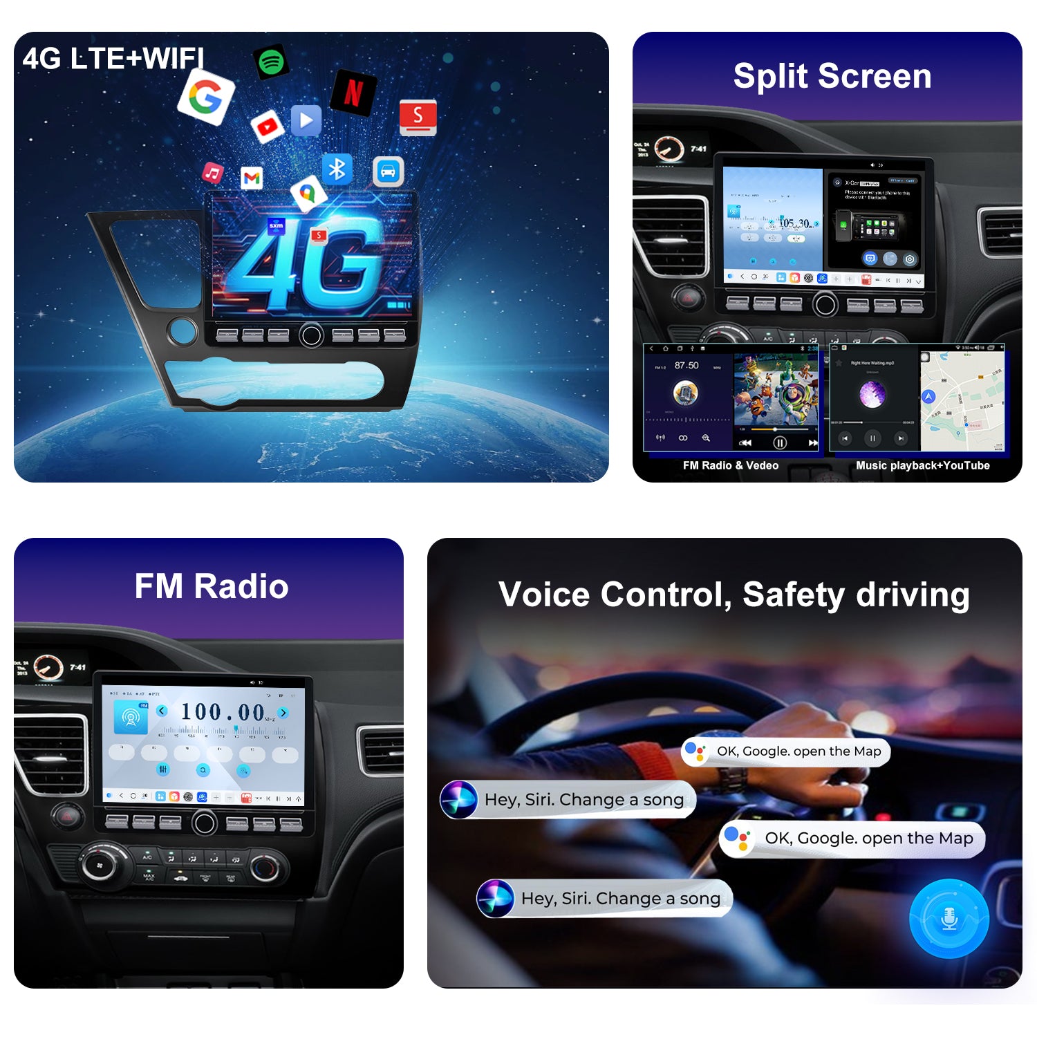Honda Civic Radio upgrade 2013-2015 CarPlay Stereo Screen - Topdisplay 2013 2014 2015 Replacement Headunit Apple Android Auto Accessories Pantalla Estéreo