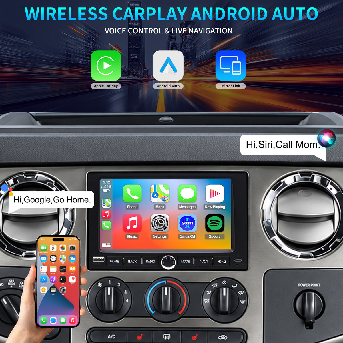 For Ford F250 2005-2012 Radio upgrade, 7-inch QLED  8-Core CPU, touch screen Stereo with Knob, Wireless CarPlay & Android Auto, keep OEM Controls, Free Backup Camera included
