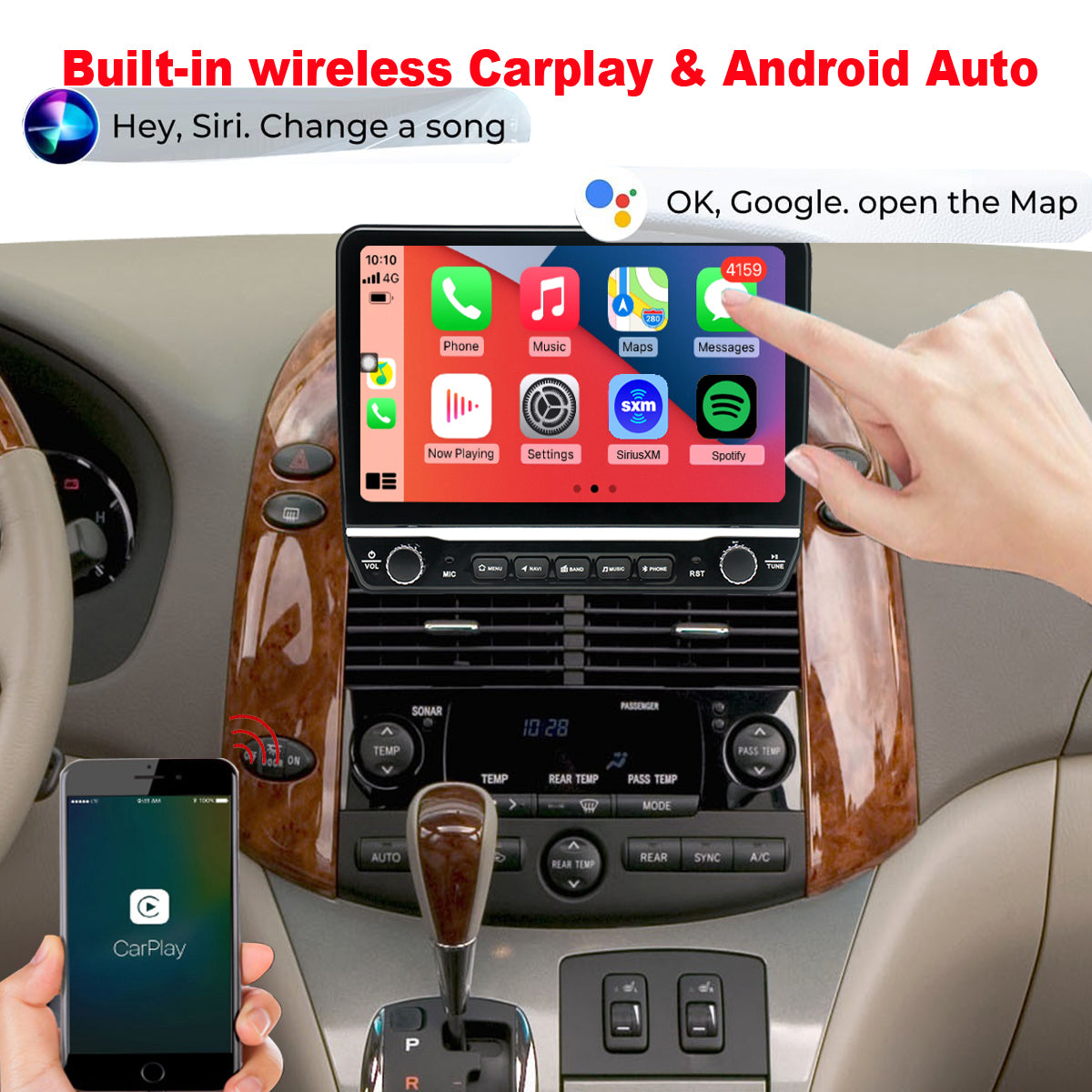 For Toyota Sienna 2004-2010 Radio upgrade,10.1-inch QLED  8-Core CPU,touch screen Stereo,Wireless CarPlay & Android Auto,keep OEM Controls