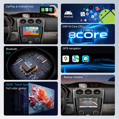 For Mazda CX-7 2006-2012 Radio upgrade, 8-inch QLED 8-Core CPU, touch screen Stereo,Wireless CarPlay & Android Auto, keep OEM Controls, Free backup Camera Included