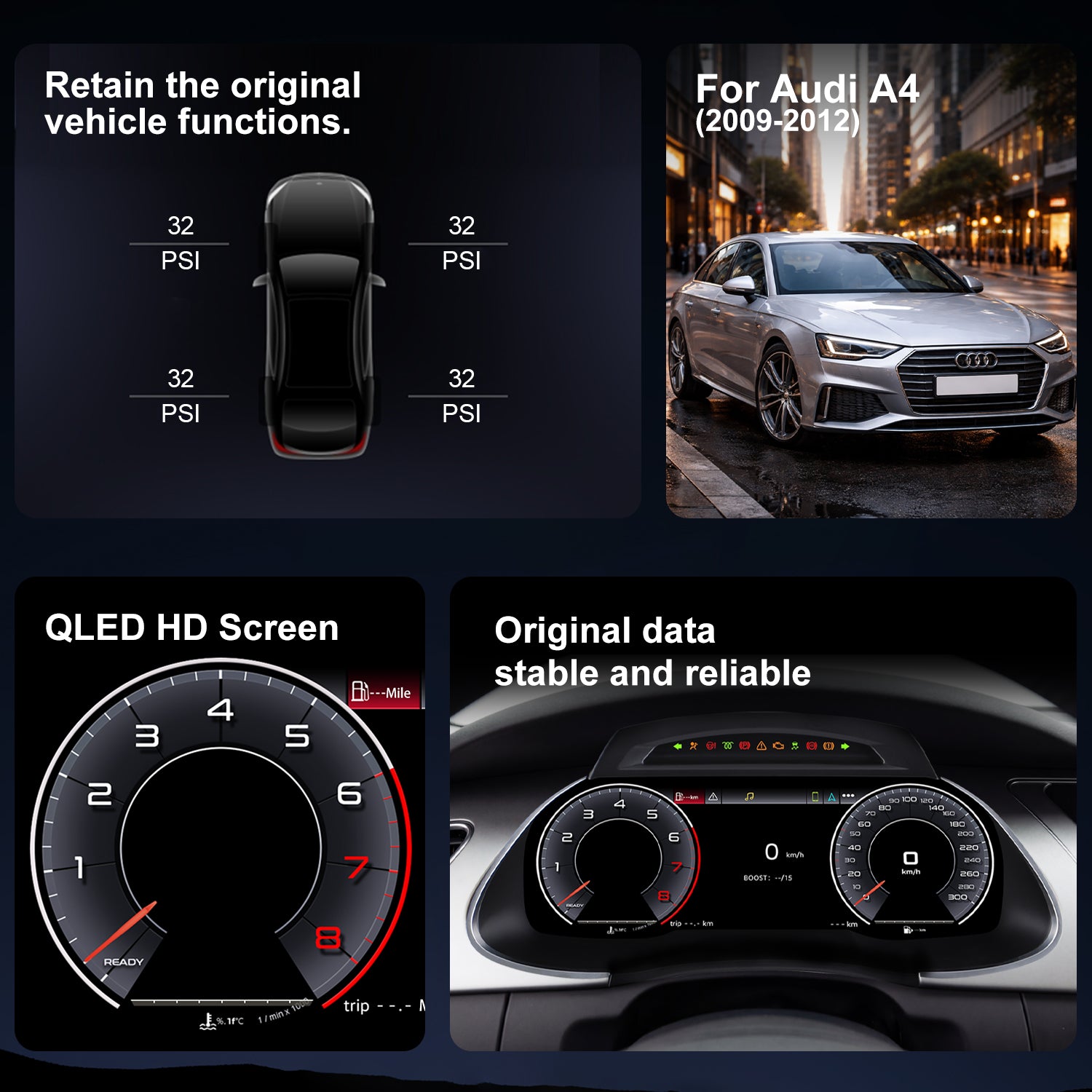 Audi A4 Digital Instrument Cluster 2009 / 2010 / 2011 / 2012 | 12.3" QLED - Topdisplay