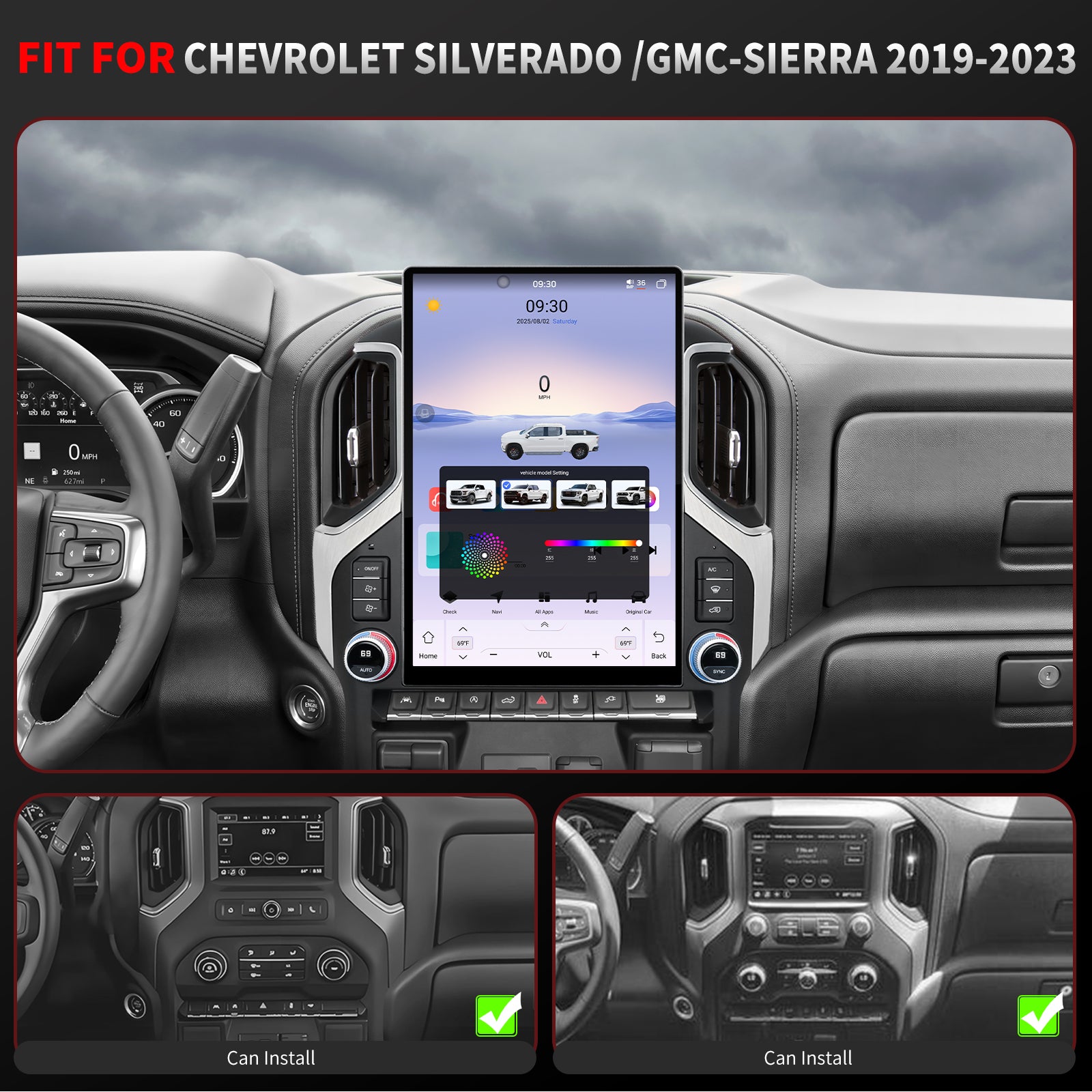 Chevy Silverado Radio upgrade 2019-2023 CarPlay Stereo Screen-Topdisplay 2019 2020 2021 2022 2023 Chevrolet Replacement Headunit Apple Android Auto Accessories Pantalla Estéreo 