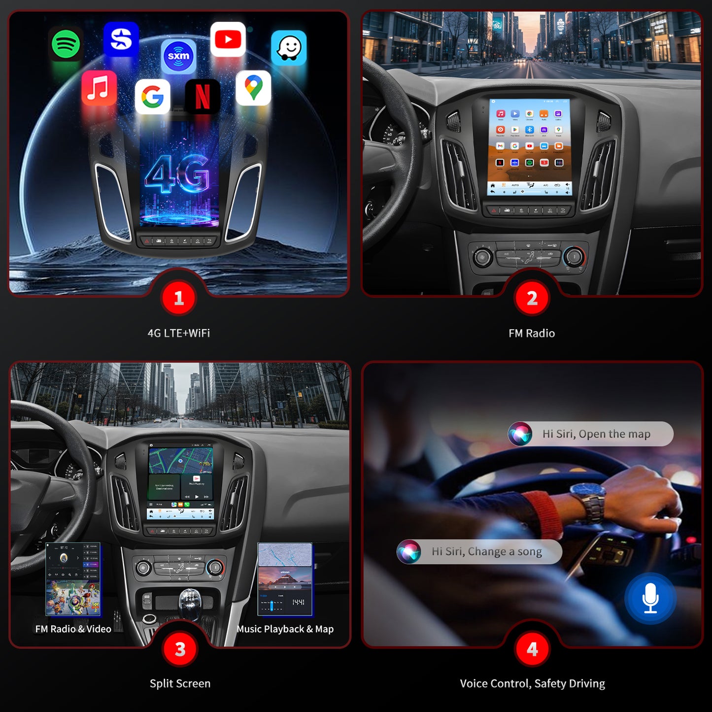 For Ford Focus 2012-2018 Radio upgrade, 9.7-inch QLED 8-Core CPU,touch screen Stereo,Wireless CarPlay & Android Auto,Free camera