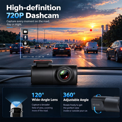 Topdisplay Front Dash Camera for All Android Car Stereos, USB-Powered DVR with Loop Recording, 270° Rotatable Mount