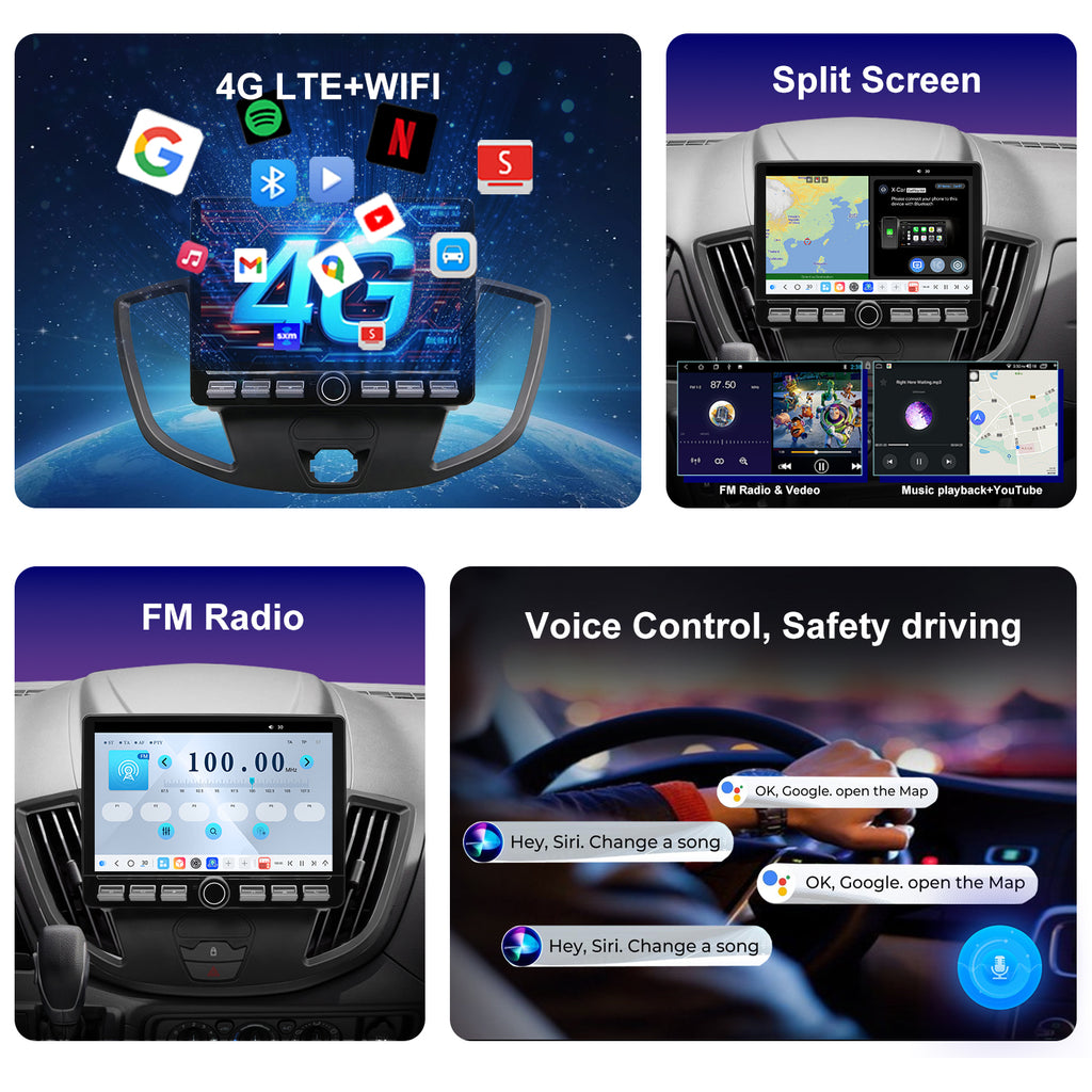 For Ford Transit 2013-2019 Radio upgrade,10.2-inch QLED 8-Core CPU,touch screen Stereo,Wireless CarPlay & Android Auto,keep OEM Controls