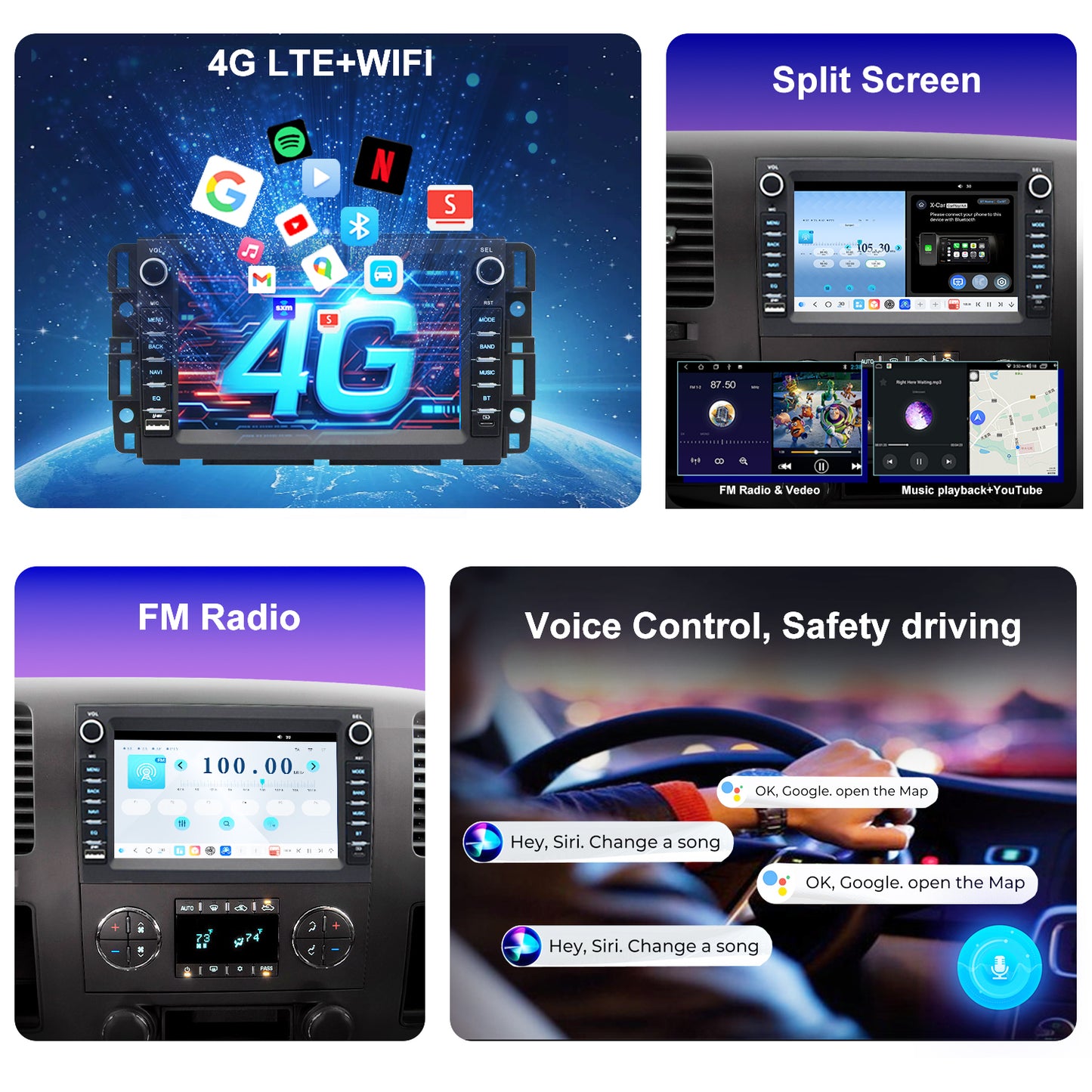 For GMC Sierra 2007-2013 Radio upgrade,7-inch QLED  8-Core CPU,touch screen Stereo,Wireless CarPlay & Android Auto,keep OEM Controls