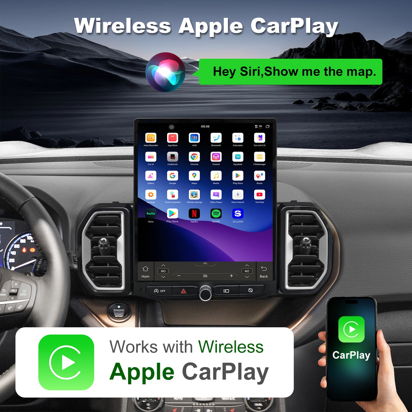 For Ford Bronco Sport 2021-2024 Radio upgrade, 14.5-inch QLED 8-Core CPU, touch screen Stereo,Wireless CarPlay & Android Auto, keep OEM Controls