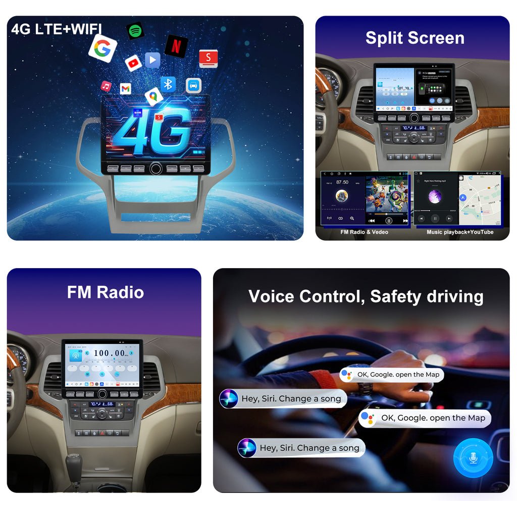 For Jeep Grand Cherokee 2011-2013 Radio upgrade,10.2-inch QLED 8-Core CPU,touch screen Stereo,Wireless CarPlay & Android Auto,Free camera