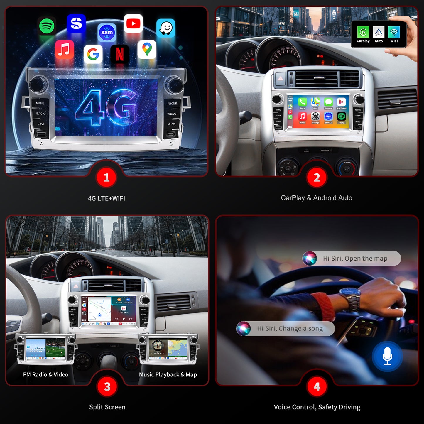 For Toyota Verso 2009-2018 Radio Upgrade, 7-inch QLED 8-Core CPU, Touch Screen Stereo,Wireless CarPlay & Android Auto,Free backup camera, keep OEM Controls
