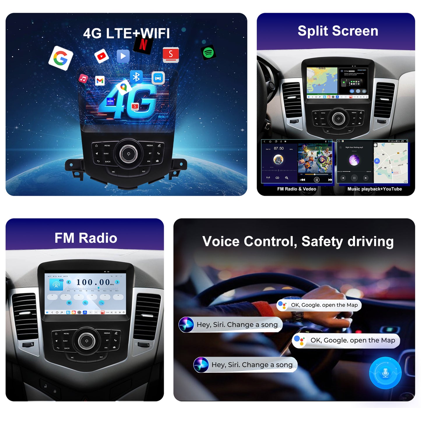 For Chevrolet Chevy Cruze 2009-2015 2016 limited Radio upgrade,10.4-inch QLED 8-Core CPU,touch screen Stereo,Wireless CarPlay & Android Auto,keep OEM Controls