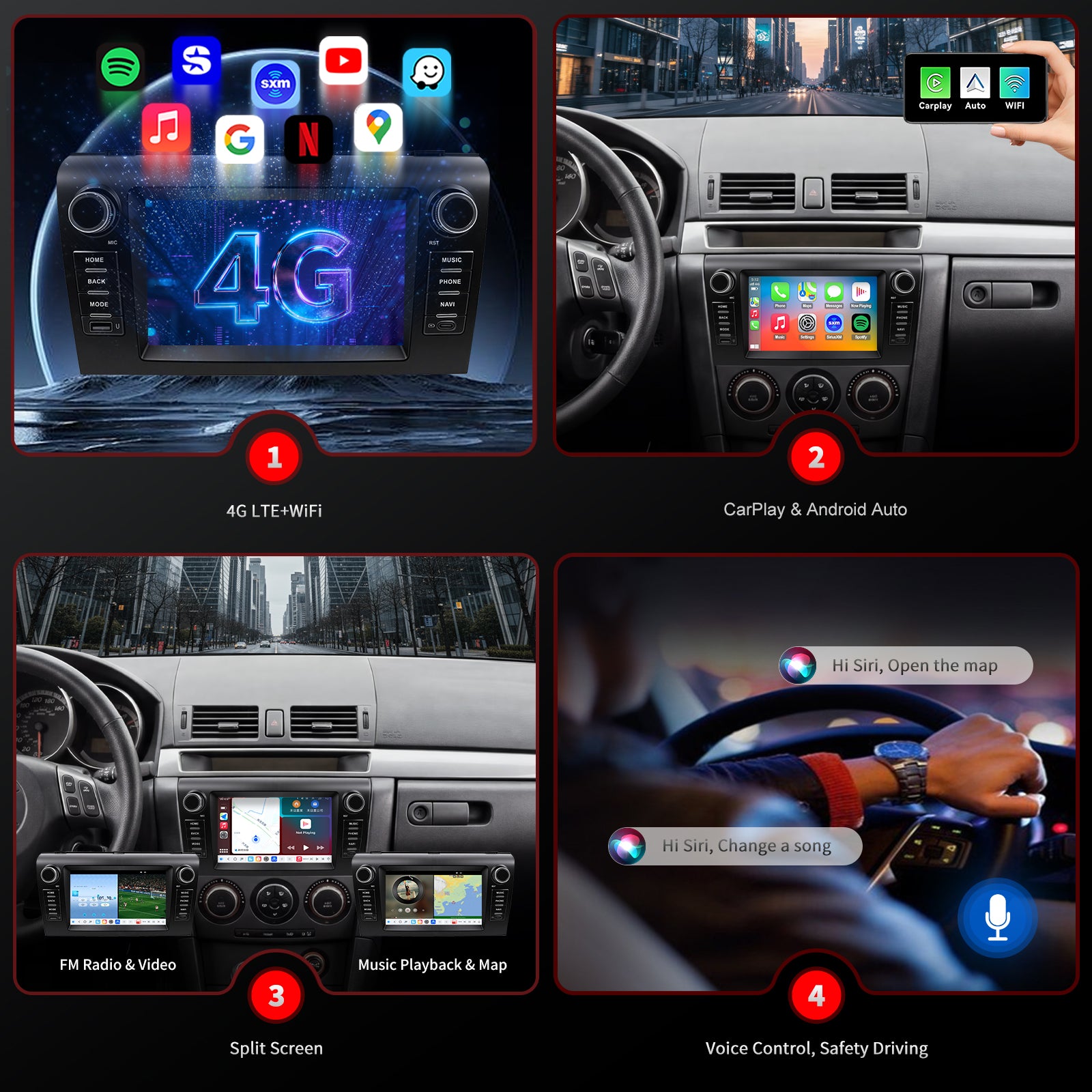 Mazda 3 radio 2003-2009 Upgrade CarPlay Screen- Topdisplay 2003 2004 2005 2006 2007 2008 2009 Mazda 3 Replacement Stereo Headunit Apple Carplay Android Auto Pantalla Estéreo