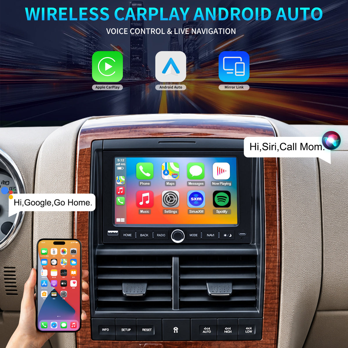 For Ford Explorer 2006-2010 Radio upgrade, 7-inch QLED 8-Core CPU, touch screen Stereo with Knob, Wireless CarPlay & Android Auto, Free camera