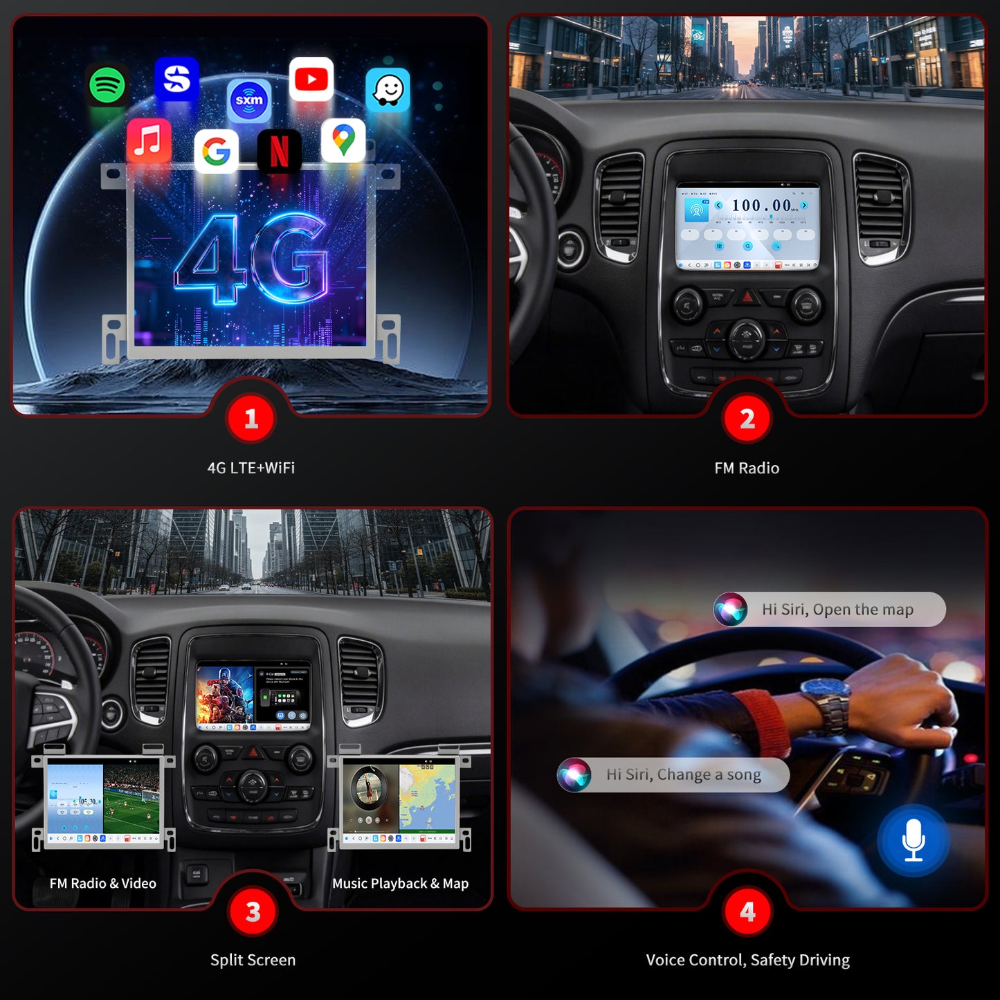 Dodge Durango Radio upgrade 2015-2025 CarPlay Stereo Screen-Topdisplay 2015 2016 2017 2018 2019 2020 2021 2022 2023 2024 2025 Replacement Headunit Apple Android Auto Accessories Pantalla Estéreo