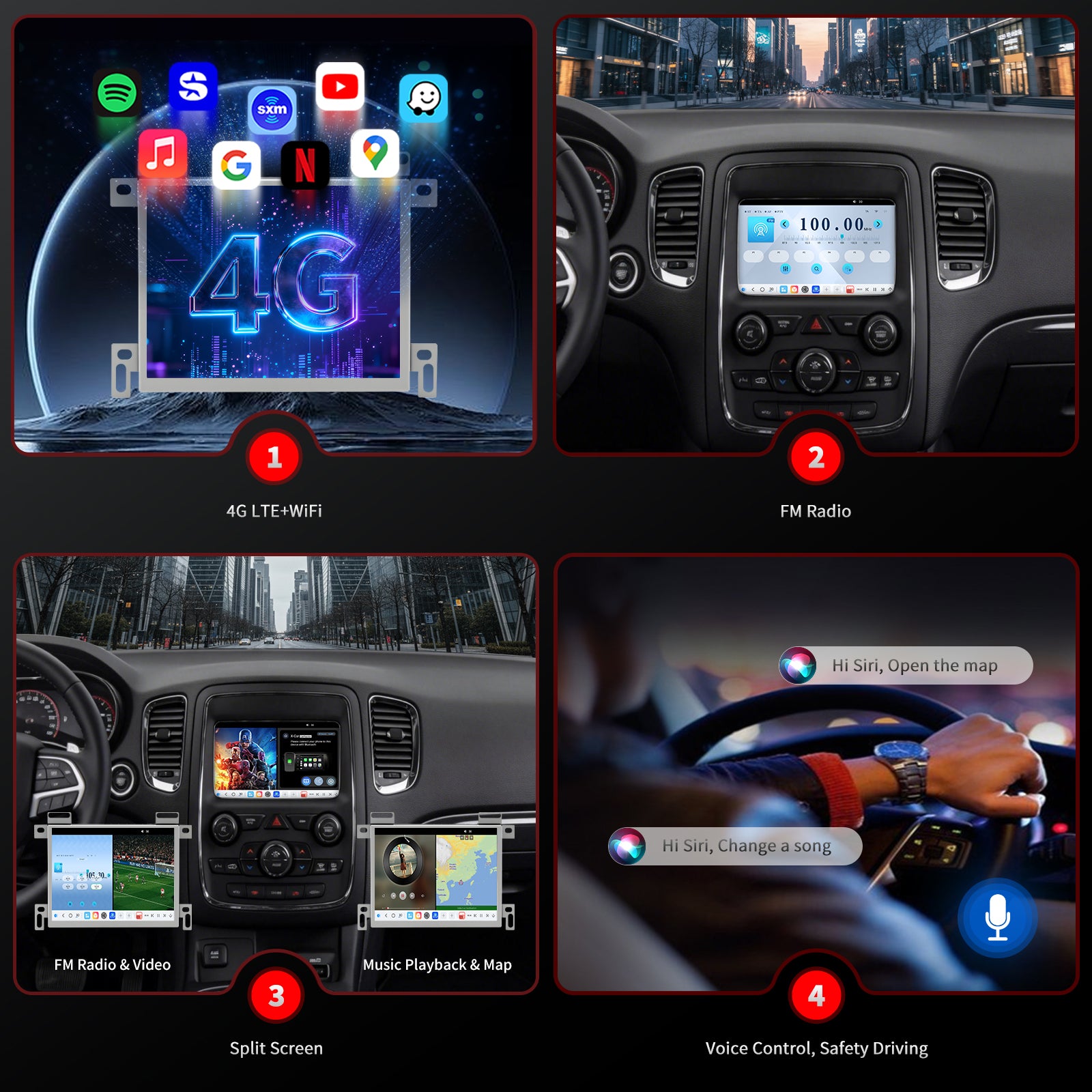 Dodge Durango Radio upgrade 2015-2025 CarPlay Stereo Screen-Topdisplay 2015 2016 2017 2018 2019 2020 2021 2022 2023 2024 2025 Replacement Headunit Apple Android Auto Accessories Pantalla Estéreo