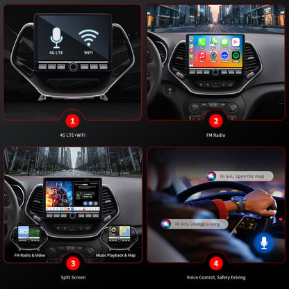 For Jeep Cherokee 2014-2023 Radio upgrade,10.1-inch QLED 8-Core CPU,touch screen Stereo,Wireless CarPlay & Android Auto,keep OEM Controls