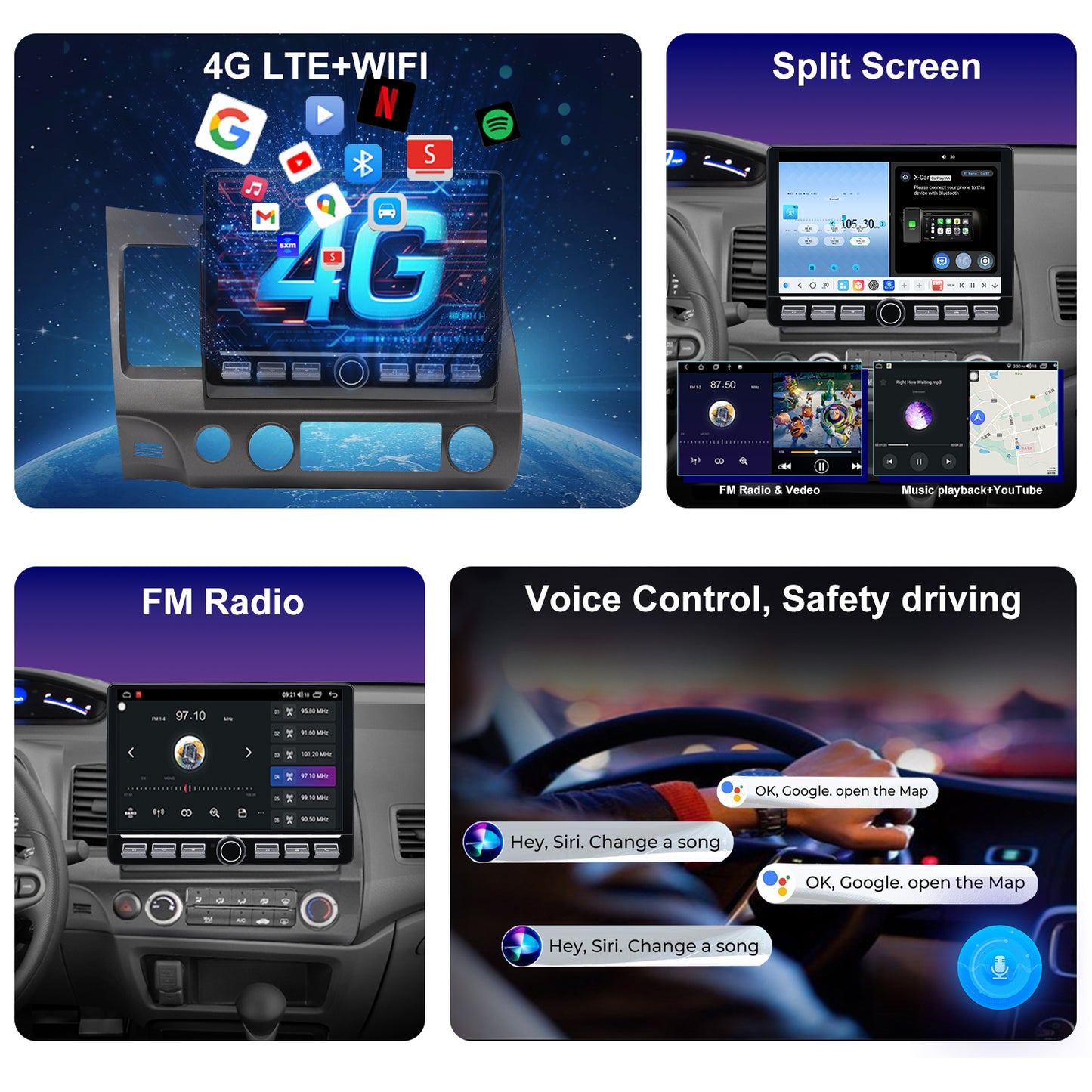 Honda Civic Radio upgrade 2006-2011 CarPlay Stereo Screen - Topdisplay 2006 2007 2008 2009 2010 2011 Replacement Headunit Apple Android Auto Accessories Pantalla Estéreo