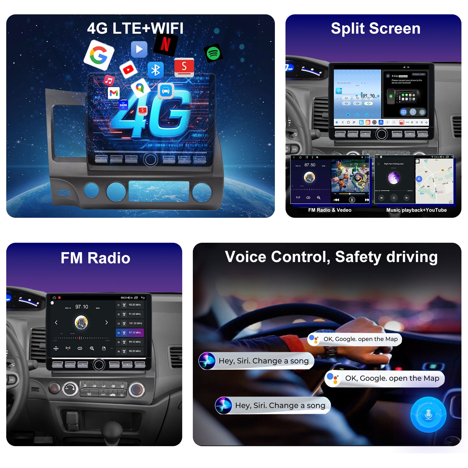 Honda Civic Radio upgrade 2006-2011 CarPlay Stereo Screen - Topdisplay 2006 2007 2008 2009 2010 2011 Replacement Headunit Apple Android Auto Accessories Pantalla Estéreo