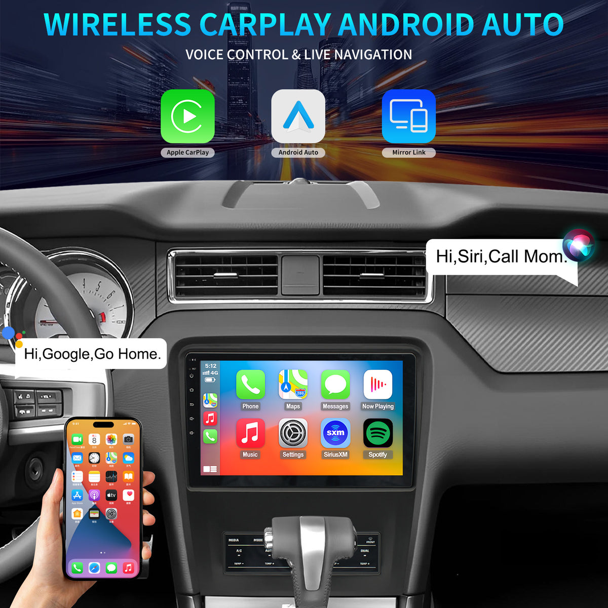 For Ford Mustang 2010-2014 Radio upgrade, 10.1-inch QLED 8-Core CPU, touch screen Stereo,Wireless CarPlay & Android Auto,keep OEM Controls, free backup camera included