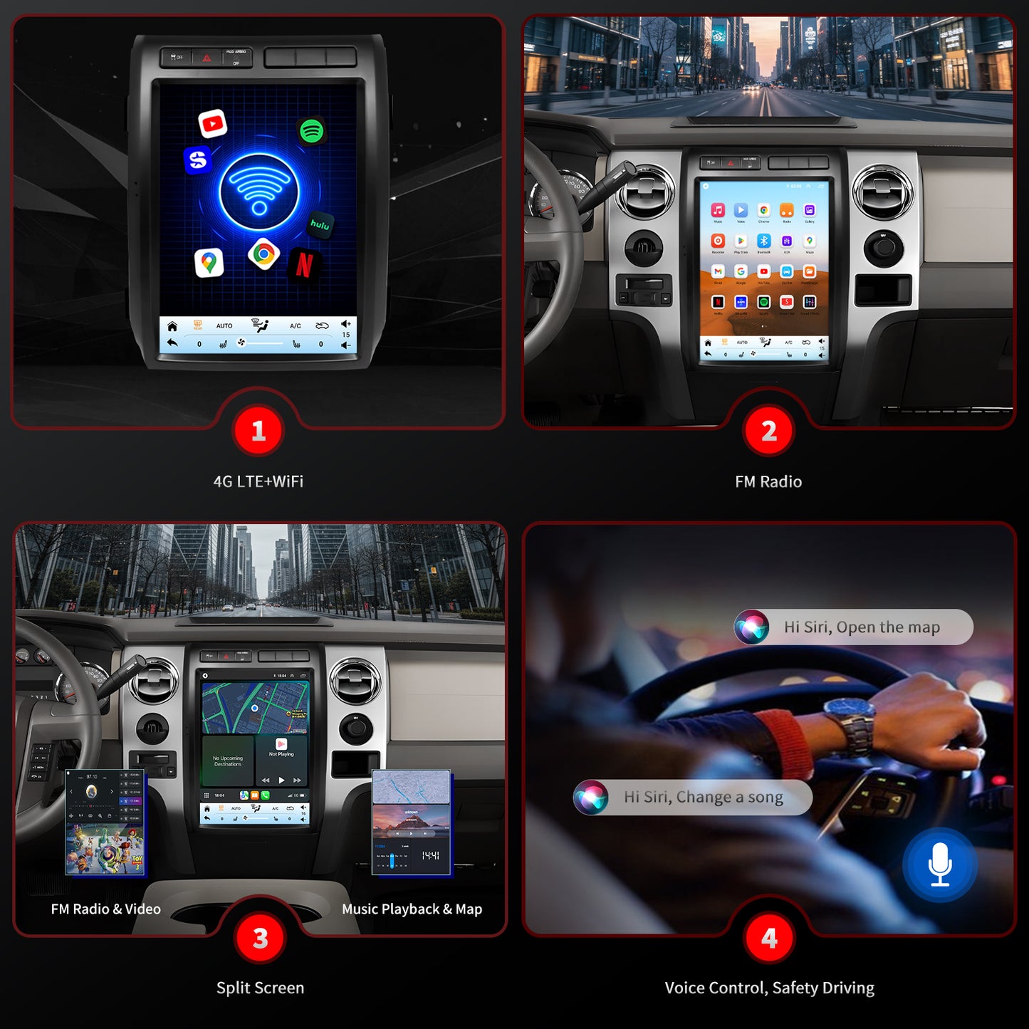 For Ford F150 2009-2012 Radio upgrade,12.1-inch QLED 8-Core CPU,touch screen Stereo,Wireless CarPlay & Android Auto,Manual AC Only
