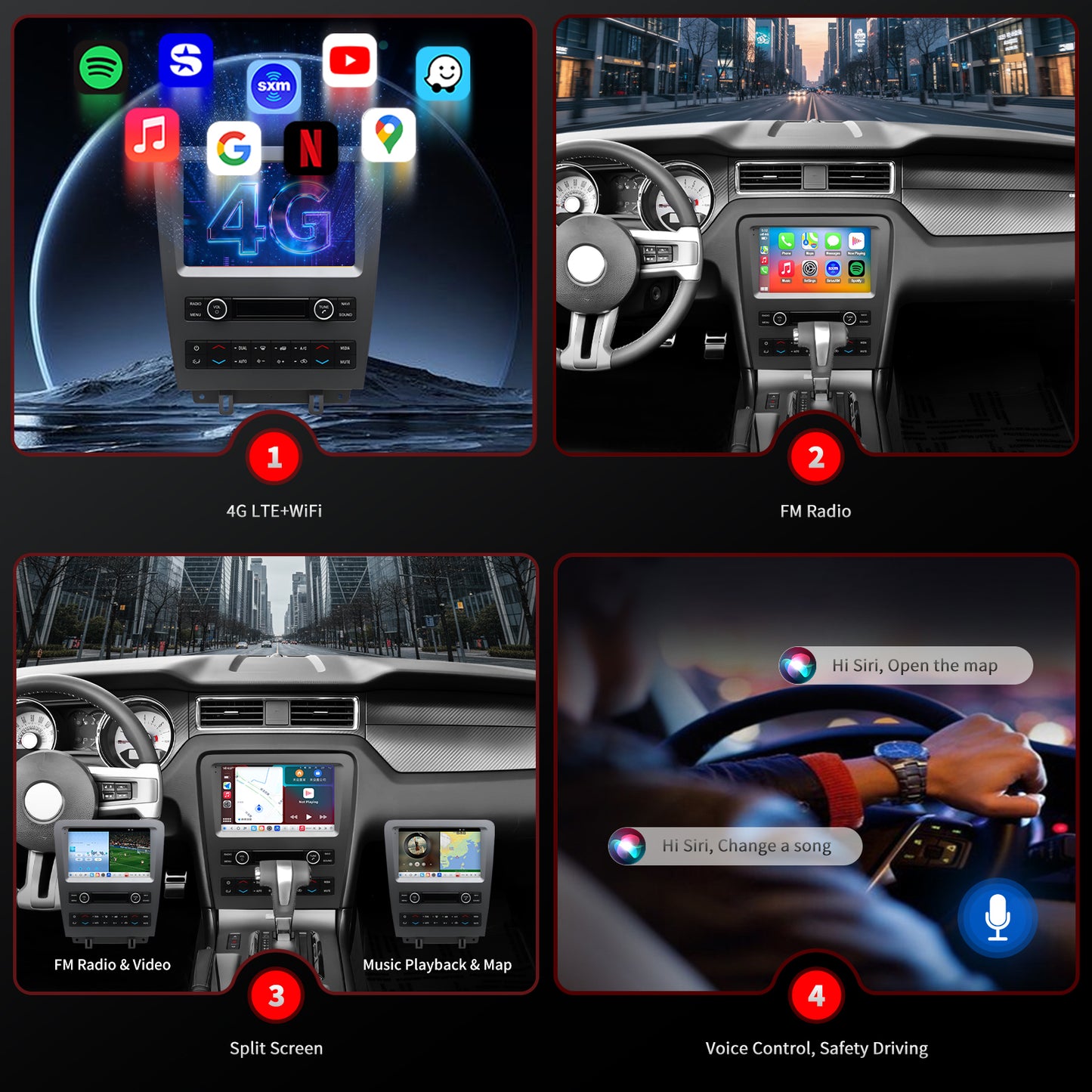 For Ford Mustang 2010-2014 Radio upgrade,9-inch QLED 8-Core CPU,touch screen Stereo,Wireless CarPlay & Android Auto,Free camera