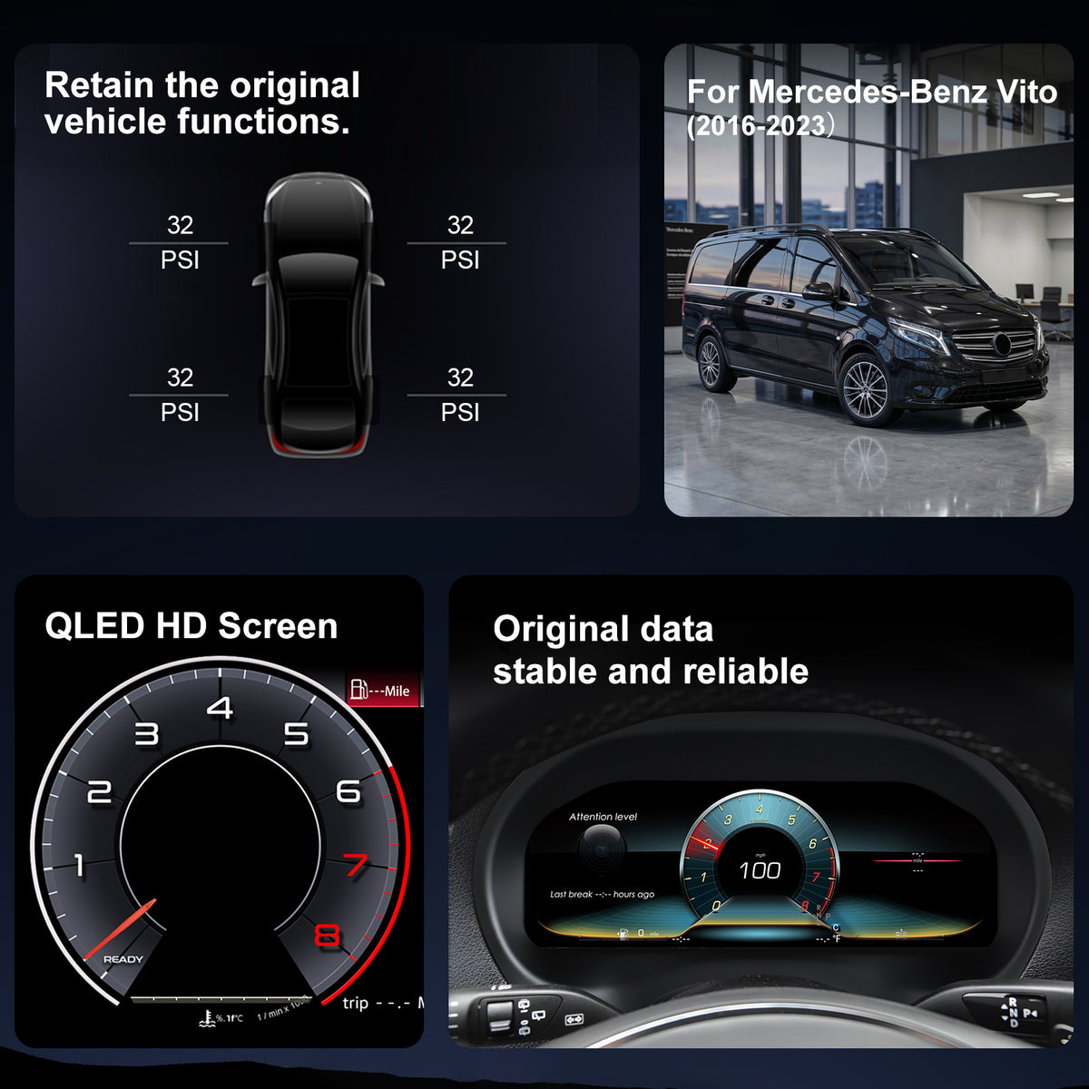 Benz Vito Digital Instrument Cluster 2016-2023 | 12.3" QLED - Topdisplay 2016 2017 2018 2019 2020 2021 2022 2023