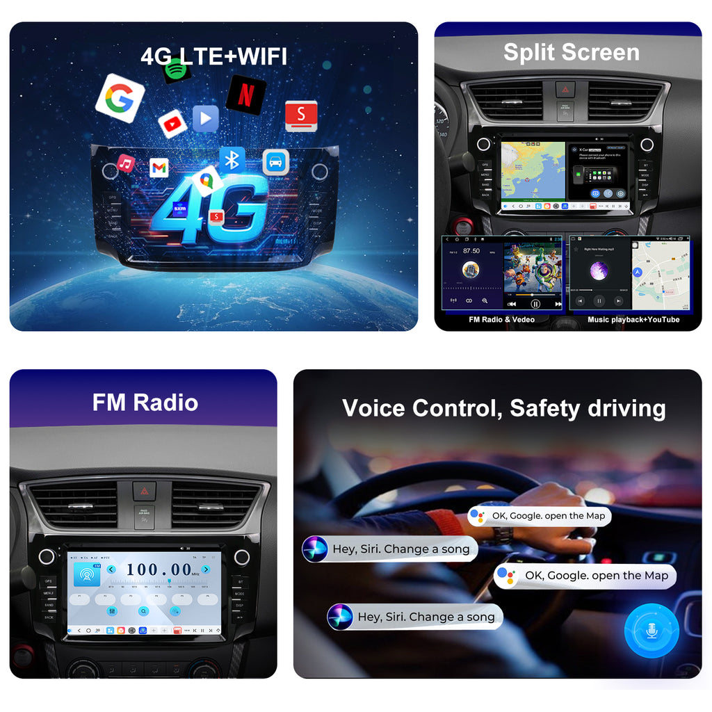 For Nissan Sentra 2013-2019 Radio upgrade,9-inch QLED 8-Core CPU,touch screen Stereo,Wireless CarPlay & Android Auto,keep OEM Controls