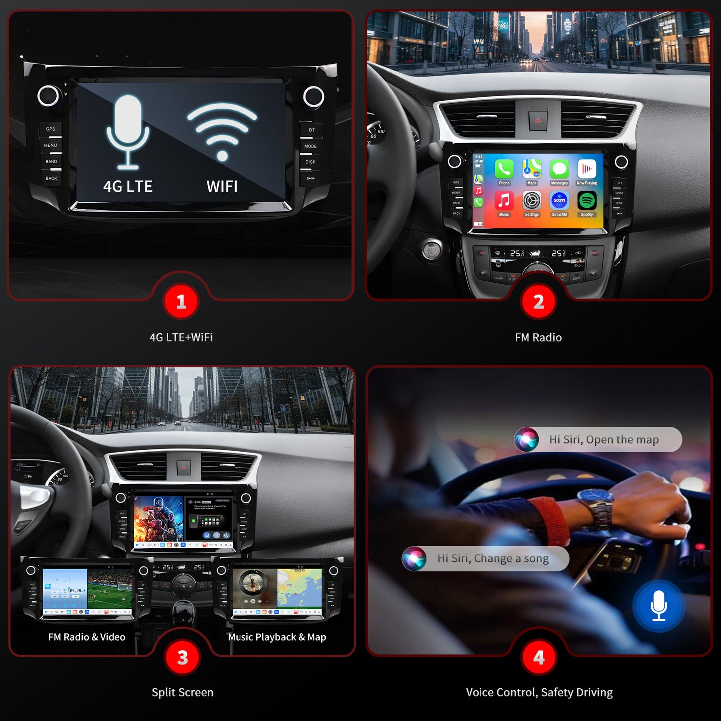 For Nissan Sentra 2013-2019 Radio upgrade,9-inch QLED 8-Core CPU,touch screen Stereo,Wireless CarPlay & Android Auto,keep OEM Controls