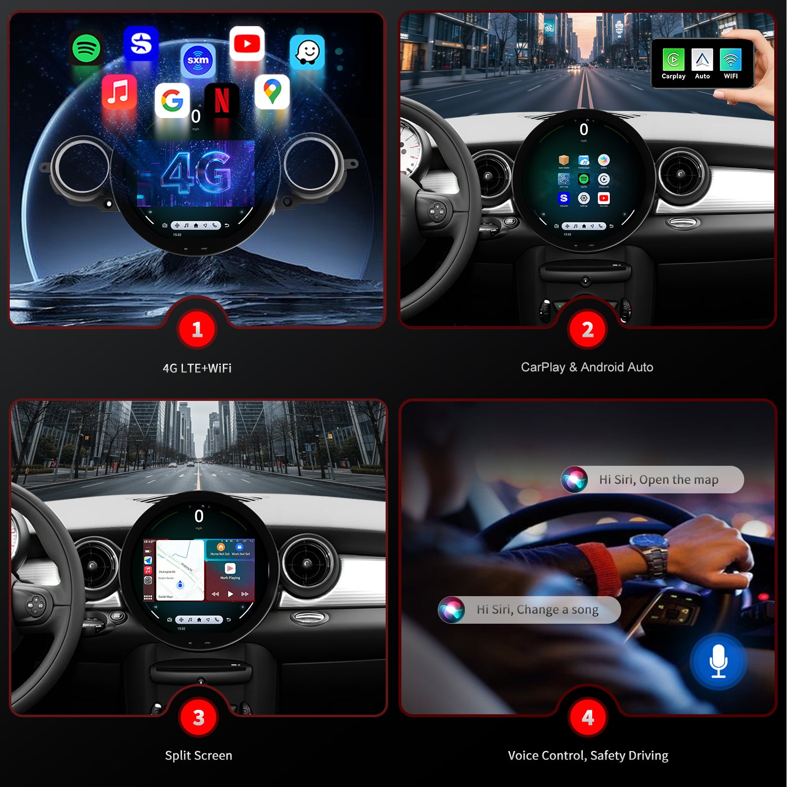 BMW MINI Radio upgrade 2007-2016 CarPlay Stereo Screen - Topdisplay 2007 2008 2009 2010 2011 2012 2013 2014 2015 2016 Replacement Headunit Apple Android Auto Accessories Pantalla Estéreo